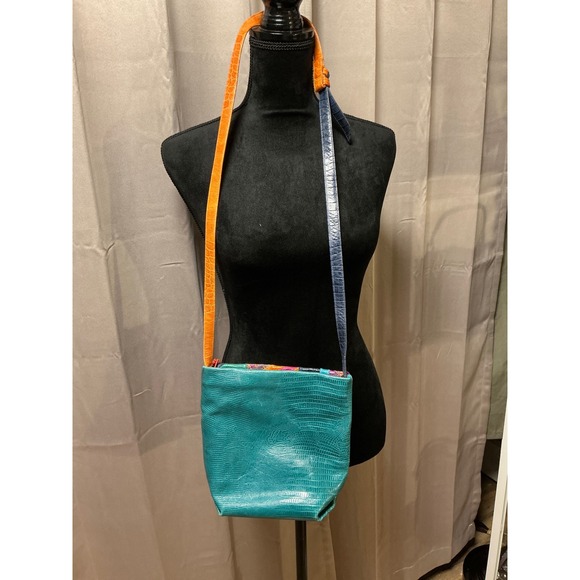 Sharif Made in USA Patchwork Leather Crossbody Bag Bohemian Multi Color - Picture 6 of 10